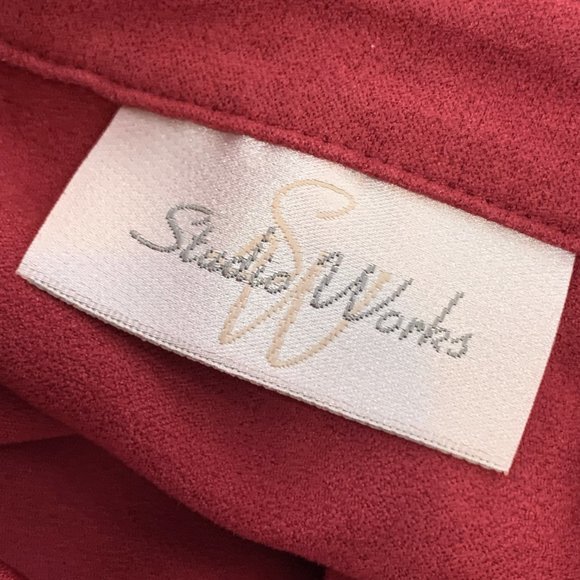 Studio Works Women's Red Button Down Blouse Suede Material Medium 100% Polyester - Picture 2 of 15